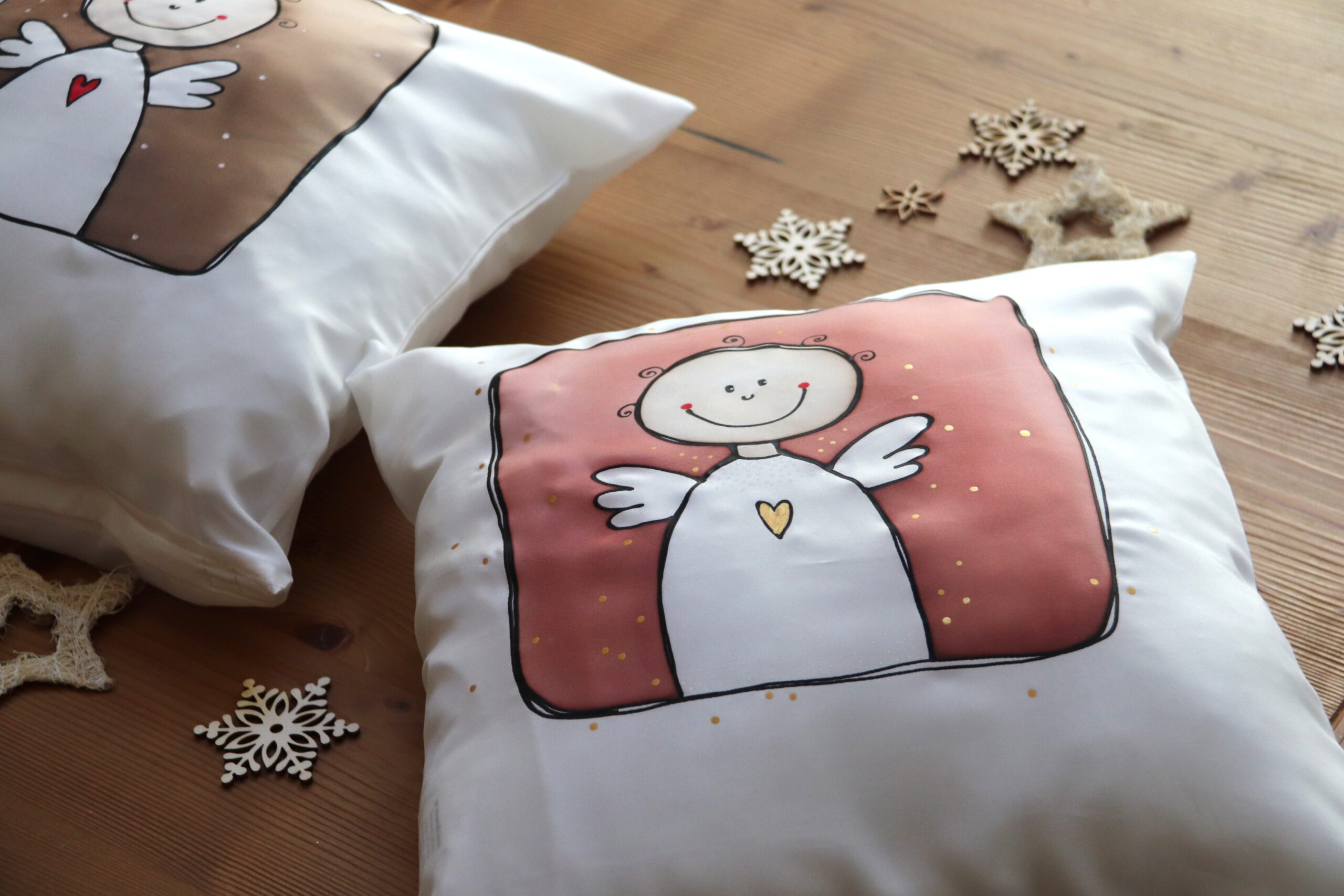 Maľovaná hodvábna obliečka ANJEL terakota - Image 3