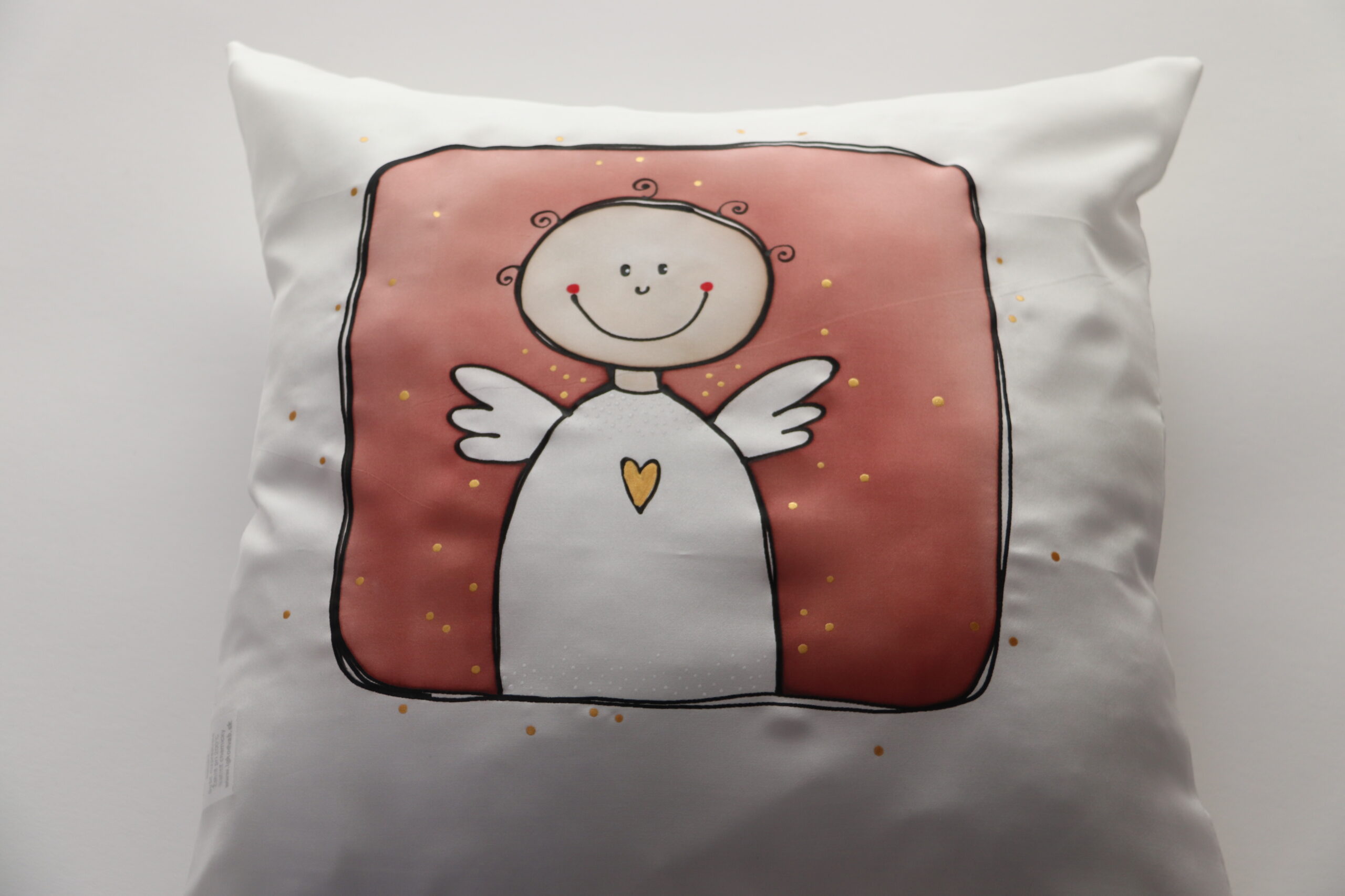 Maľovaná hodvábna obliečka ANJEL terakota