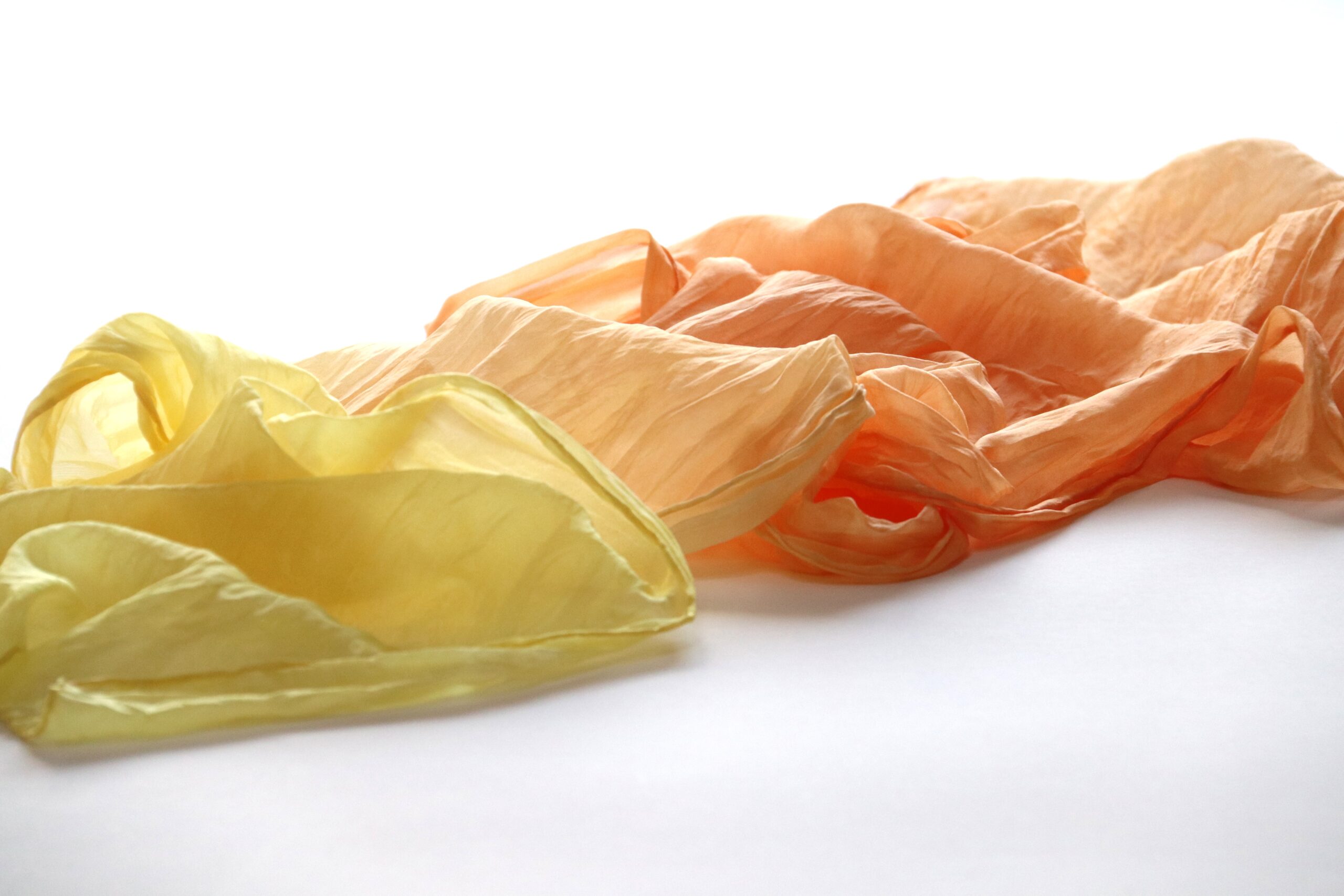 Ručne maľovaný hodvábny šál ŽLTO ORANŽOVÝ PASTELOVÝ – Obrázok 2