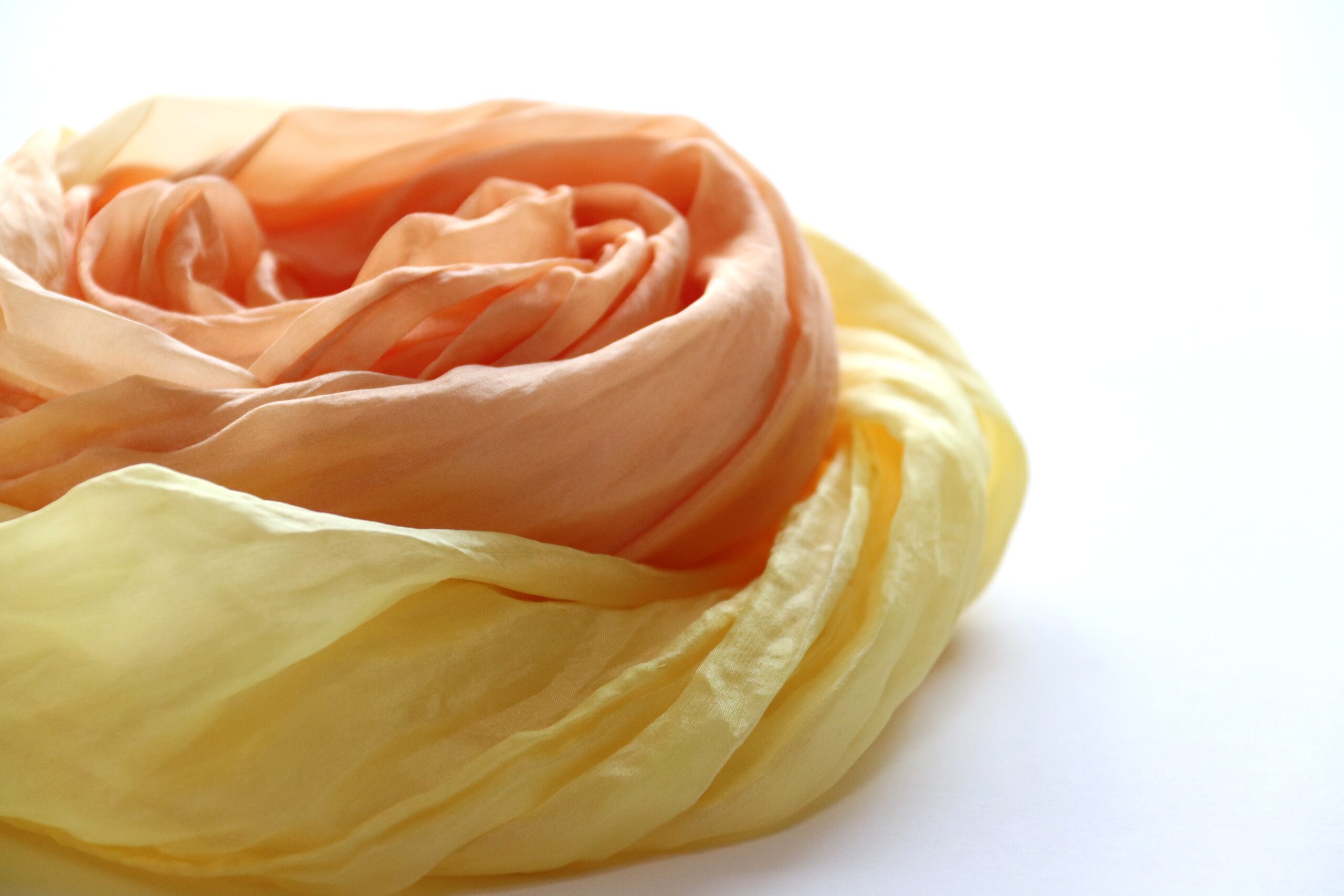 Ručne maľovaný hodvábny šál ŽLTO ORANŽOVÝ PASTELOVÝ – Obrázok 3